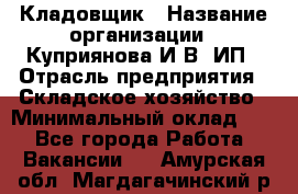 Кладовщик › Название организации ­ Куприянова И.В, ИП › Отрасль предприятия ­ Складское хозяйство › Минимальный оклад ­ 1 - Все города Работа » Вакансии   . Амурская обл.,Магдагачинский р-н